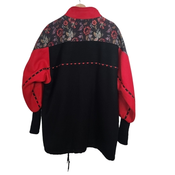 Vintage Wool Blend Women's Russell Scott Black & Red Floral zip up Jacket - Picture 10 of 13